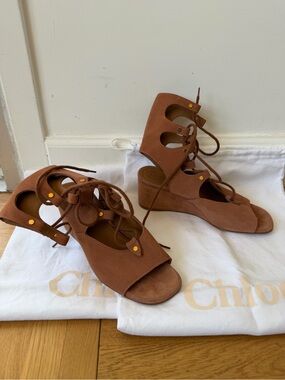 Chloe suede gladiator Foster wedge sandals, almost new